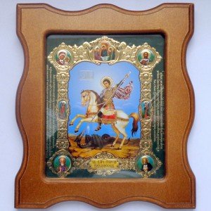 Икона Георгий Победоносец (рамка фигурная конг. зел.)